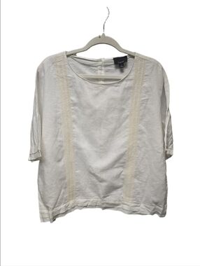 Lumiere Ivory Linen Cotton Blend  Blouse With Back Button Closure Sz.L
